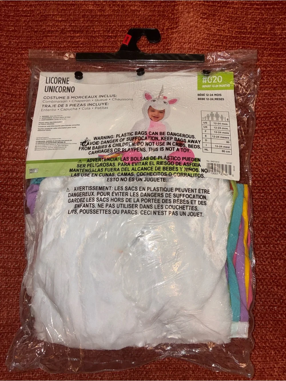 Infant Unicorn Costume - White & Pink Plush Jumpsuit